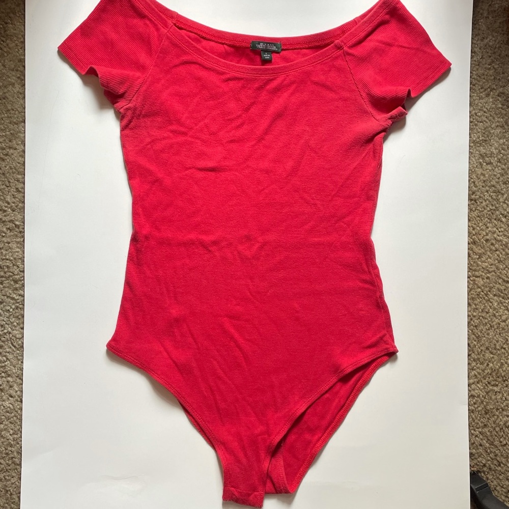 Red off the shoulder body suit